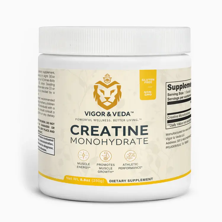 Vigor & Veda Creatine Monohydrate – 8.8oz (250g) | Muscle Growth, Strength & Endurance, Athletic Performance, Micronized Powder