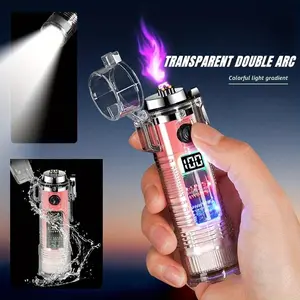 Rechargeable Pulse Lighter, Dual-Arc Cylindrical Flameless Lighter With Flashlight, Windproof Outdoor Lighter, Suitable For Outdoor Activities, Camping, Hiking, And Travel, A Great Gift For Men