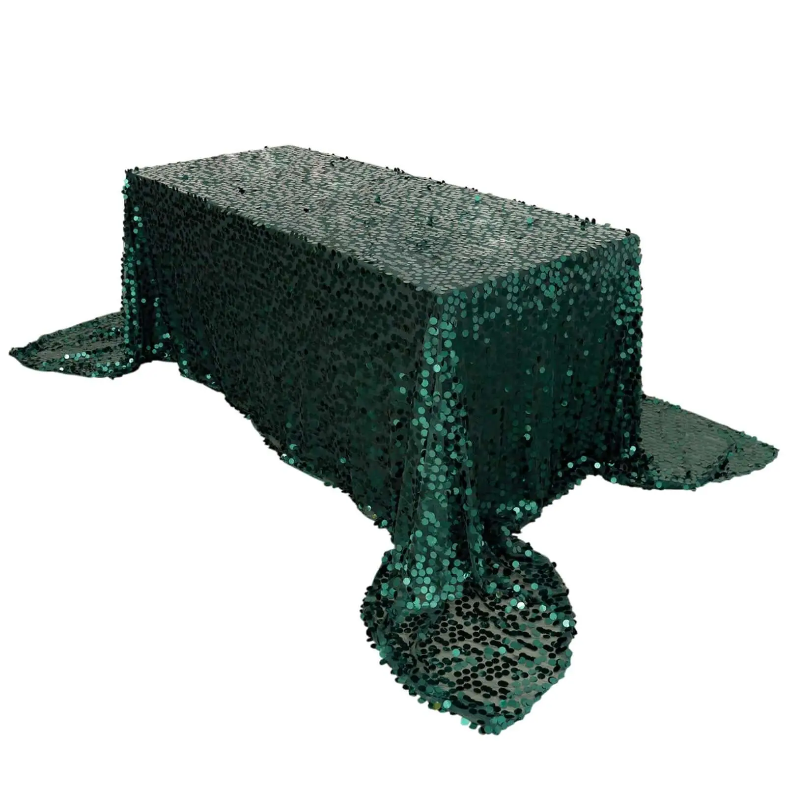 Hunter Emerald Green Seamless Payette Sequin Rectangular Tablecloth, 90"x156" Cover for Graduation, Restaurant Table Decor, Dessert Table Use