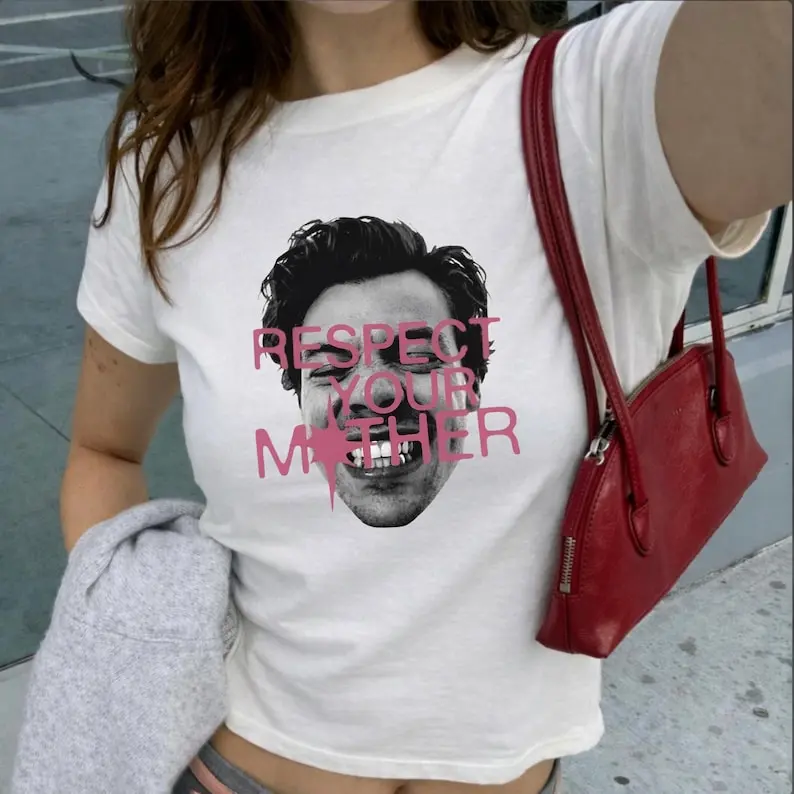 [ Fast Shipping ] Respect Your Mother Baby Tee, Kiss All The Time Graphic Shirt, Y2K Concert Outfit, Retro Pop Streetwear Top, Trendy Fitted Music Tee