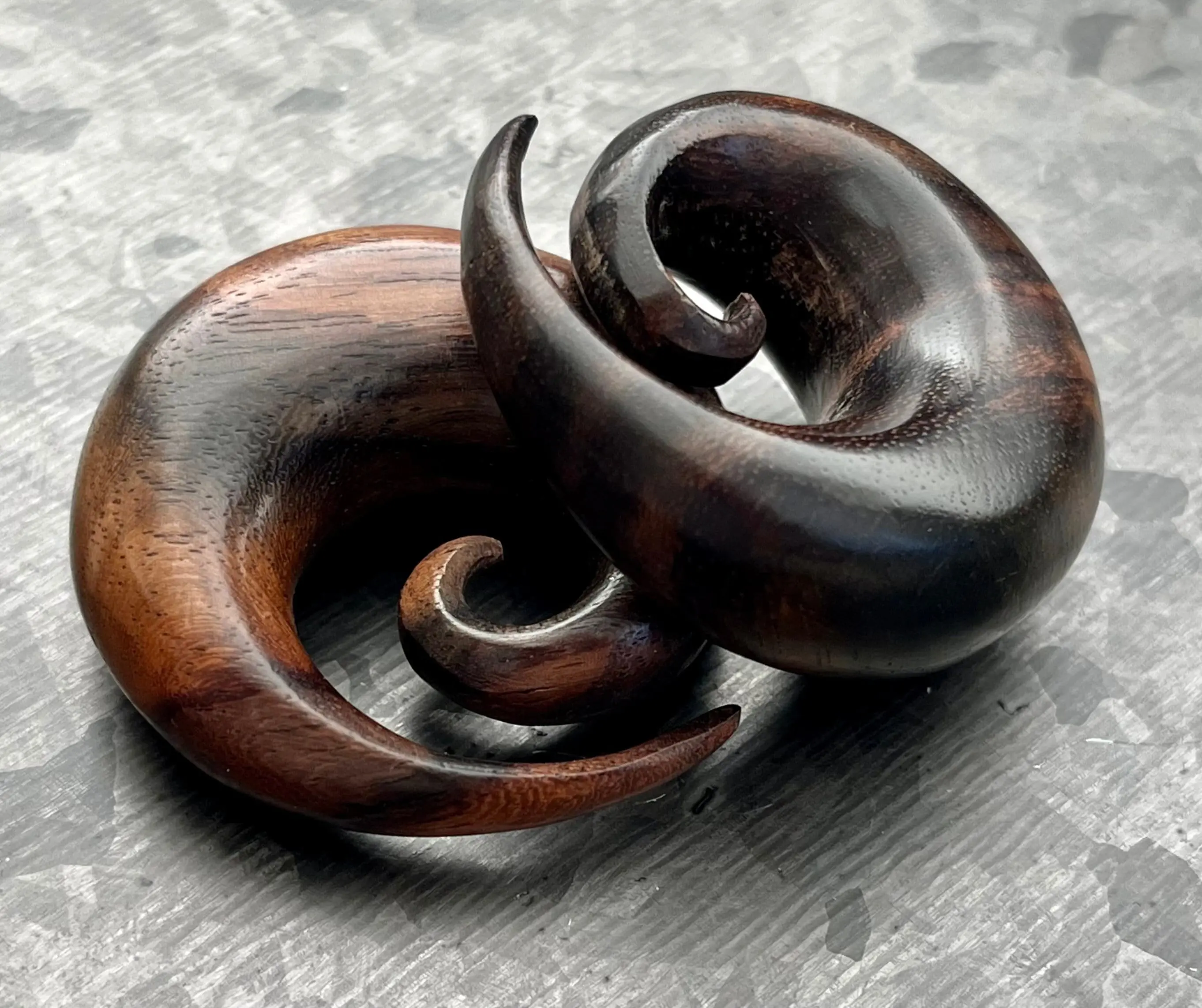 PAIR of Beautiful Brown Sono Wood Spiral Tapers - Gauges 4g (5mm) up to 5/8" (16mm)