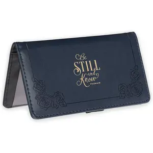Checkbook Cover for Women and Men with Inspirational Scripture - Be Still and Know - Navy Faux Leather Checkbook Cover for Duplicate Checks, ID, Cards & Pen Loop - Psalm 46:10