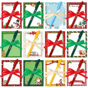 36 Sets Christmas Sticky Notes with Pen and Ribbon Bulk Red and Green Notepads Self-Adhesive Note Pads Merry Christmas Memo Pads for Employee Appreciation Gifts Xmas Holiday Supplies