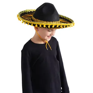 Mexican Sombrero Hat For Kids -  Costume Hat with Adjustable Strap - Perfect for Halloween, School Play & Theme Party - Cosplay Costume Accessory