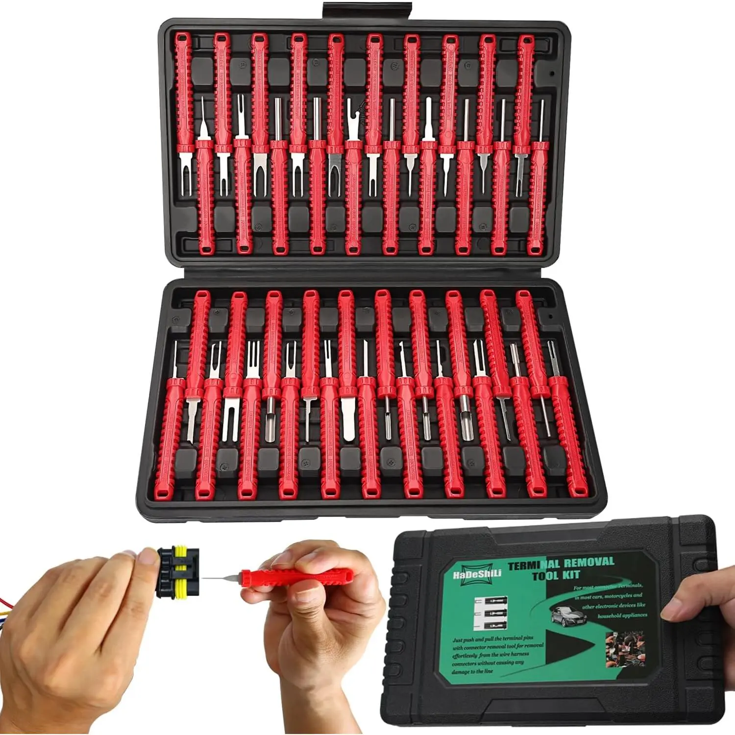 41 count Terminal Pin  with Blow-Molded Case - Electrical Pin  Automotive Depinning Tool Kit for Automotive & Household Devices  Connector, Red