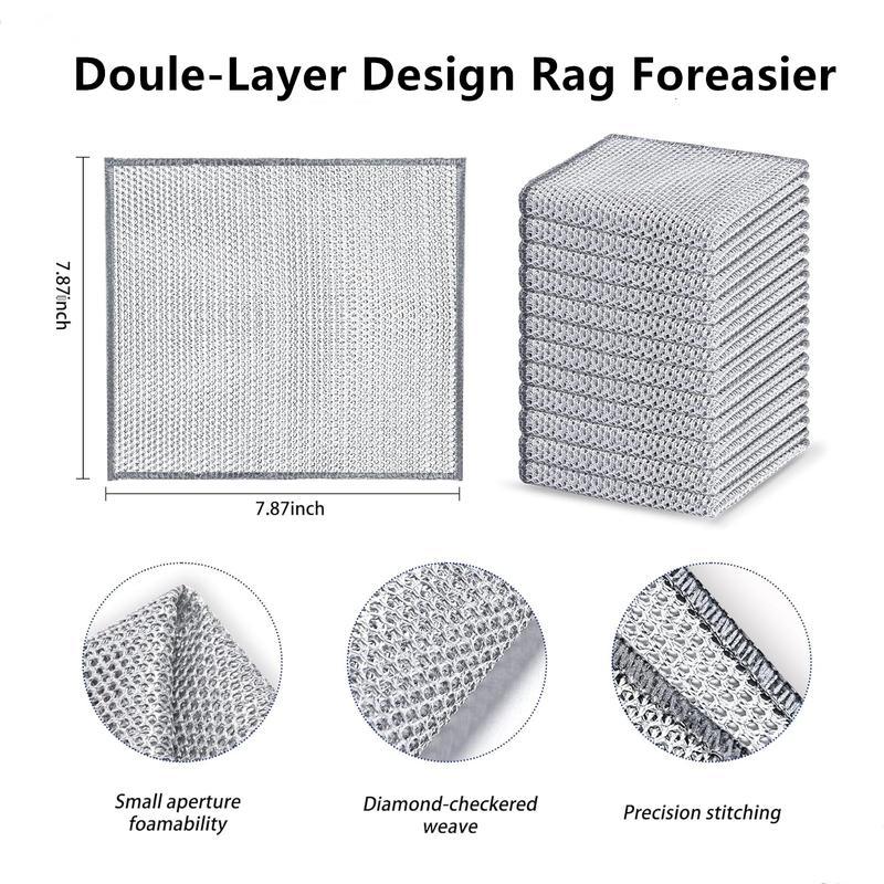 Advanced Stainless Steel Cloth 20PCS Heavy-Duty Scratch Pad for Pots Pans Sinks Kitchens Bathrooms Reusable Rust Proof Safe Cleaning Silver Efficiently Stain Removal