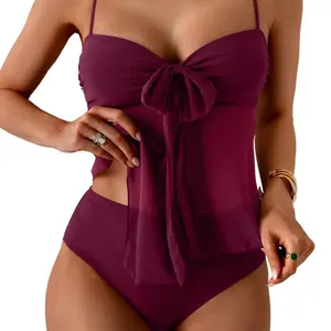 Tankini Swimsuits for Women Tummy Control Flowy Mesh Tops High Waisted Bottoms Coquette 2 Piece Bathing Suits SummerVibes