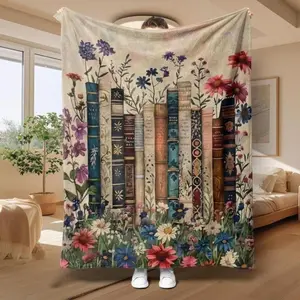 Floral & Book Pattern Blanket, 1 Count Soft Comfortable Throw, Air-conditioned Room Blanket, Warm Nap Blanket for Home Office, Gift for Friends and Family plush  Artistic Style  Skin-friendly, lightweight, and comfortable.