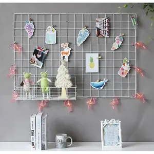 2 Pack Large Wall Grid Panels with Light and Clips, Photo Display Board, Picture Frame Collage Board, Wire Grid Wall Panel Room Decoration,White
