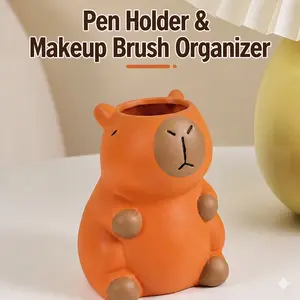 🐹✨Adorable Capybara Pen Holder & Makeup Organizer | Fun Rubber Desk Decor 🖊️💄 | Multi-Compartment Storage for Home/Office Must-Haves