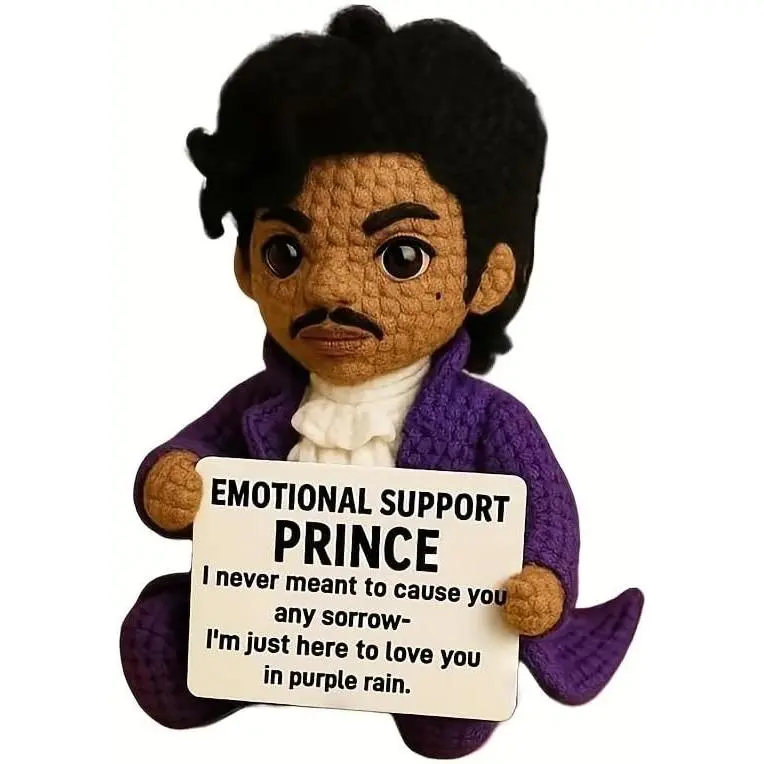 Handmade Crochet Prince Doll, Emotional Support Prince for Music Lovers, Positive Affirmation Desk Companion, Unique Commemorative Gift for Adults (Style B)