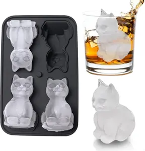 Cat Ice Cube Tray Silicone Large Ice Cube Mold, Fun Shapes Ice Cube Trays for Freezer with Lid, Big Ice Molds for Whiskey Cocktails, Cute Gifts for Cat Lovers