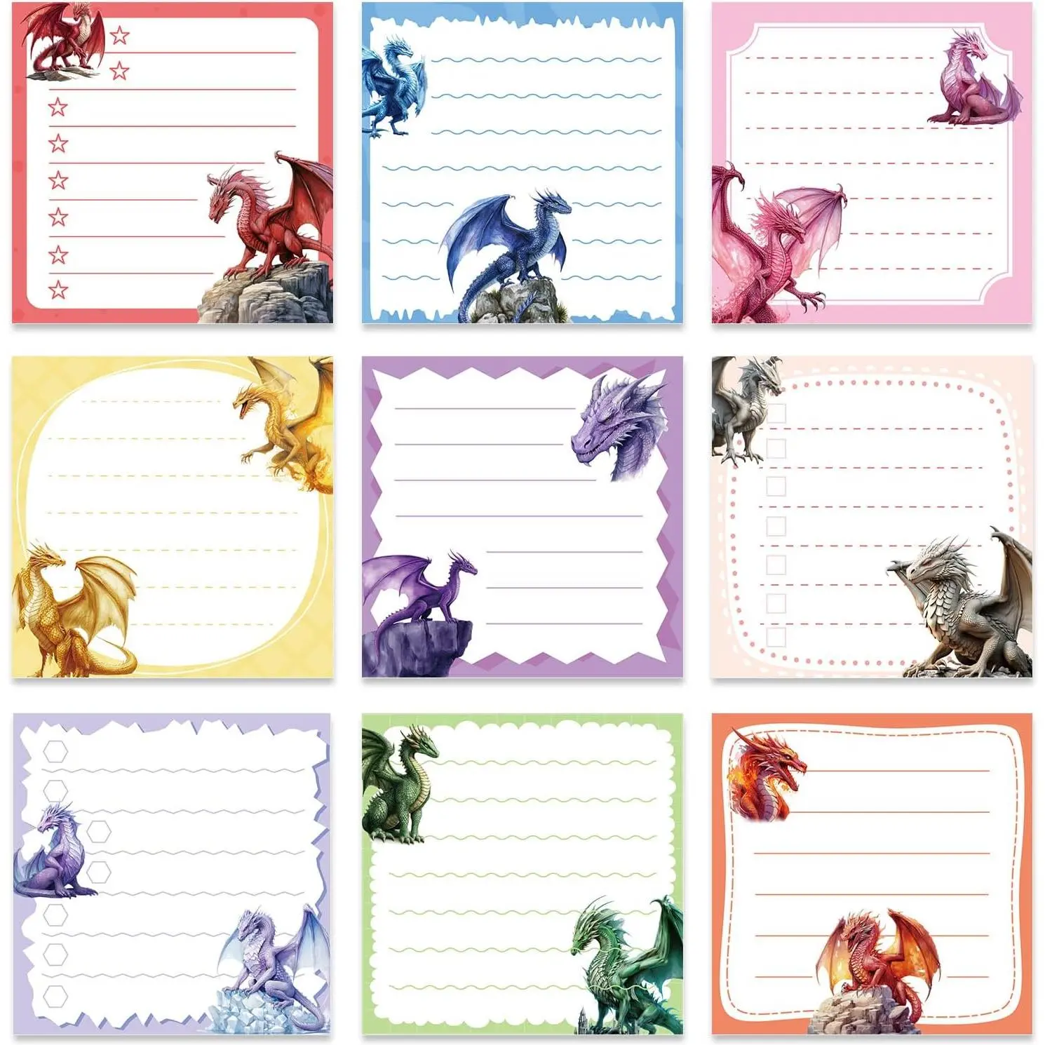 Dragon Sticky Notes Gifts - 9 Pack Dragon Notepads 3x3 Inch Gifts for Students Coworkers, Funny  Self-Adhesive Memo Pads Office School Supplies for Men Women (450 Sheets)