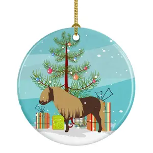 212 MAIN Shetland Pony Horse Christmas Ceramic Hanging Ornament, Hand-Painted, Gloss Finish, Round Festive Home Decor, Ideal Gift for Friends