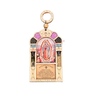 Beautiful wall hanging laser cut design home blessing in Spanish with saint photo, holy oil & holy incense from the holy lands