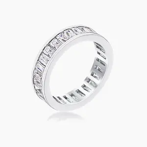 Rhodium Plated Baguette Emerald Cut Eternity Ring