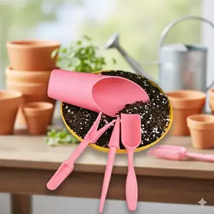 Mini Garden Tools Set - 4 Pcs Indoor Plant Transplanting Kit with Plastic Shovel, Spoons, Bucket for Potting Soil, Repotting & Miniature Plant Care. Perfect for Home Gardening, Easy Planting & Garden Tasks.