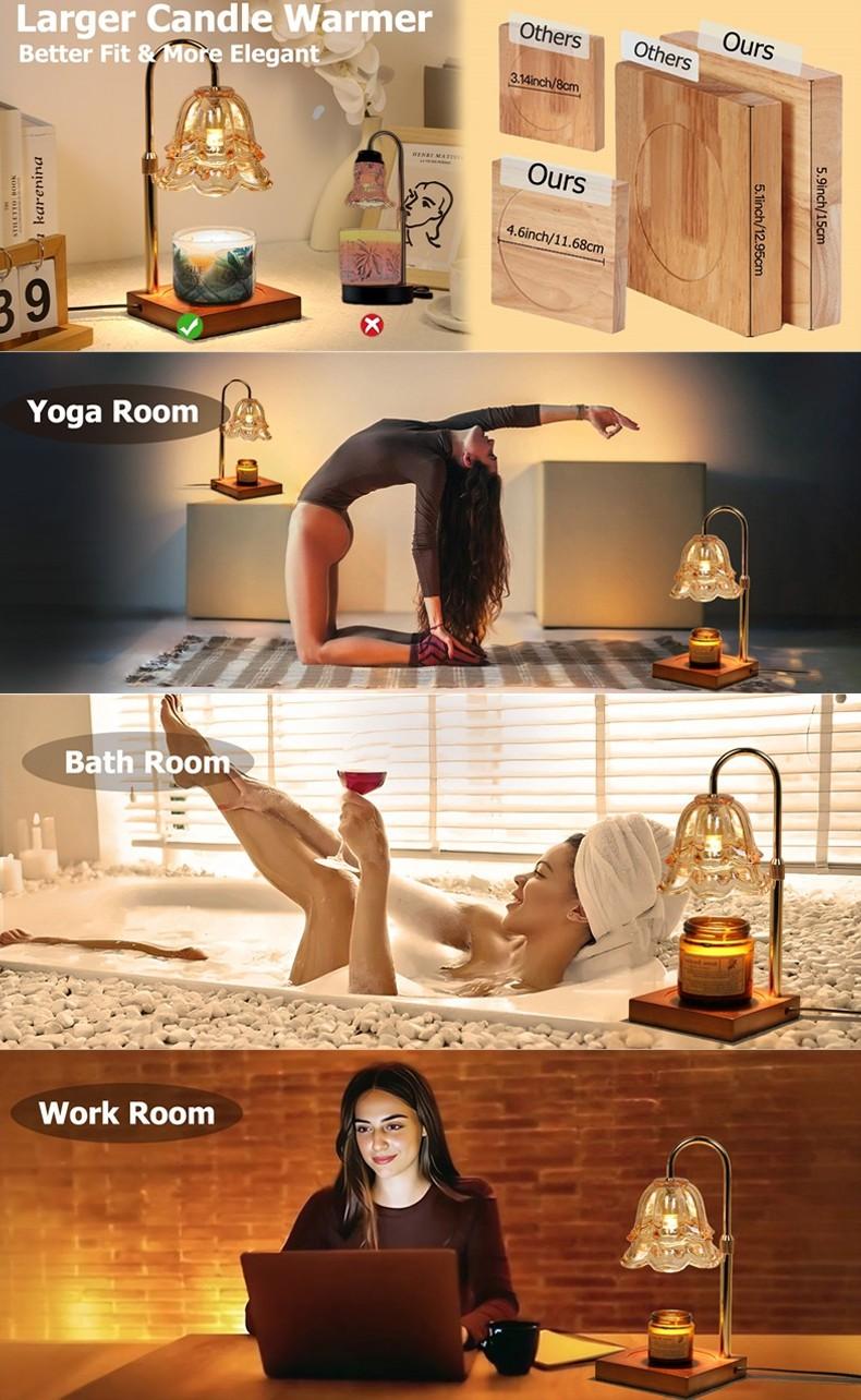 Tulip Shaped Candle Warmer Lamp Dimmable Timer Control Height Adjustable Solid Wood Base Flameless Wax Melt Lamp Bedroom Study Decor