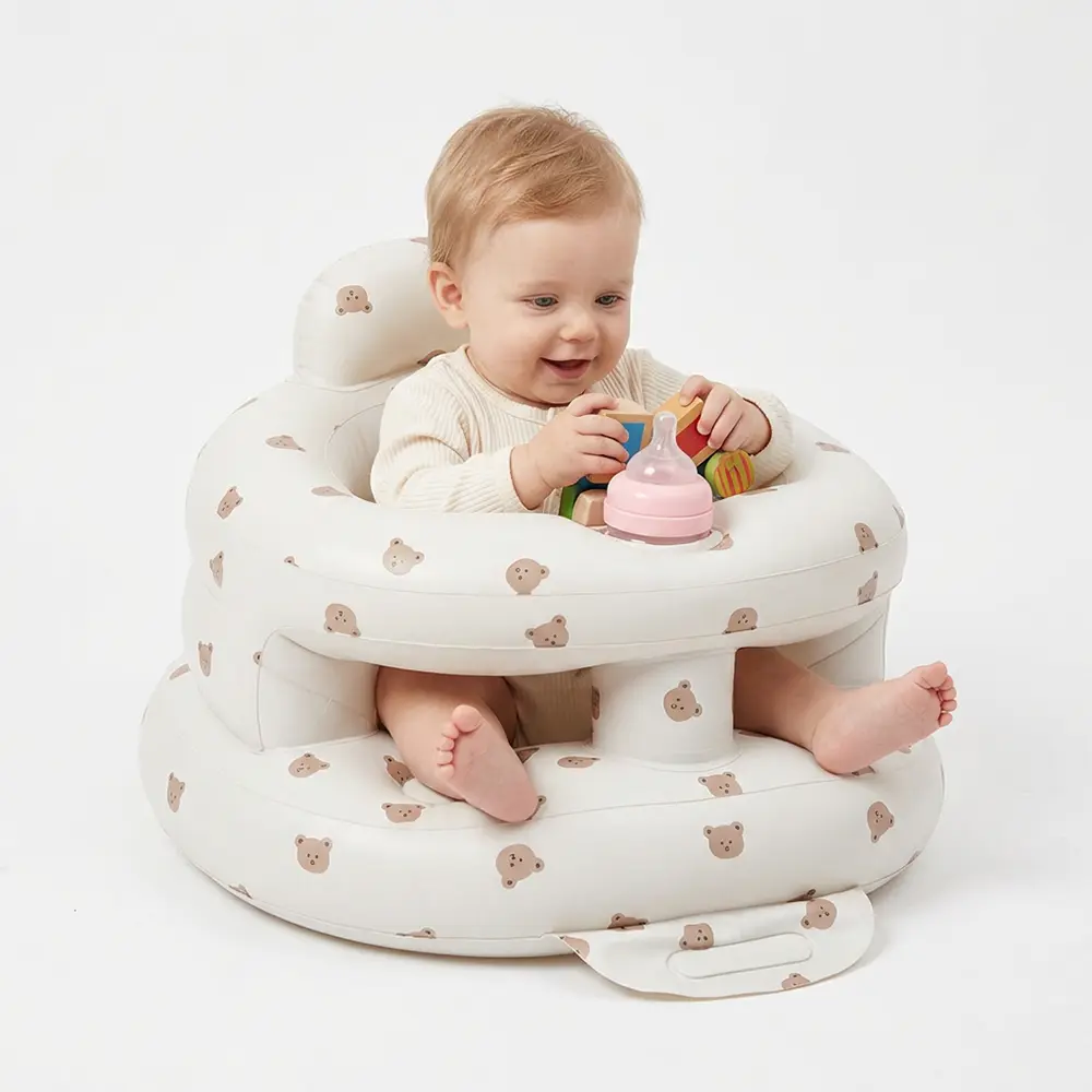 Inflatable Baby Chair for Babies 3 Months & Up, Portable Sit Me Up Floor Seat with Built-in Pump, Soft Back Support Baby Seat for Sitting Practice, Feeding, Indoor Play, Outdoor Travel, Picnic, Camping & Beach