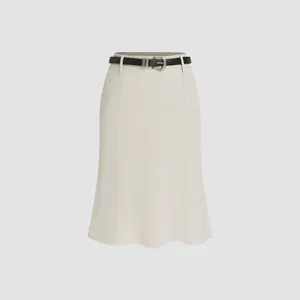 Cider [3 colors, size 2-26] High Rise Solid Midi Skirt With Belt
