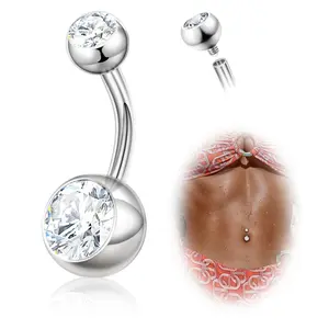 Titanium Belly Button Rings, 14G Belly Button Piercing 14mm 12mm 10mm 8mm Short Long Belly Ring Cubic Zirconia Internally Threaded Navel Piercing Jewelry for Women Men (Silver, 14g-10mm)