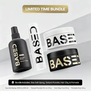 Premium BASED Ultimate Hair Styling Bundle For Men| Sea Salt Spray + Texture Powder + Hair Clay + Pomade| Non‑Toxic Long‑Lasting Hold For Straight & Wavy Hair, Complete Grooming Kit