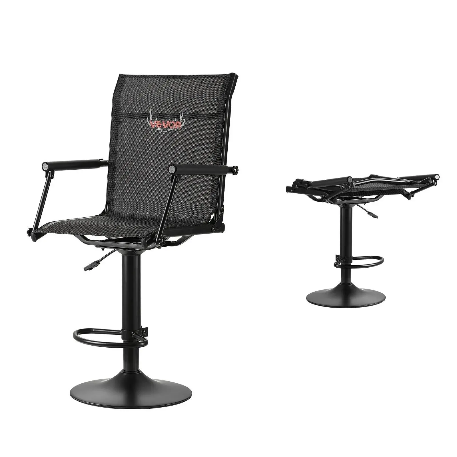 【Summerfinds】VEVOR Hunting Chair,  360° Silent Swivel, Lightweight Blind Chair, Heavy-Duty Steel Frame Ground Stool Seat, with Padded Armrests, Height Adjustable, 300 Lbs Capacity, for Outdoor Fishing, Camping