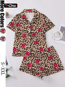 【Valentine's Day】Women's Sleepwear Set, Soft Short Sleeve Shirt & Elastic Shorts, Comfortable Casual Home Wear Loungewear, Perfect for Daily Use & Parties