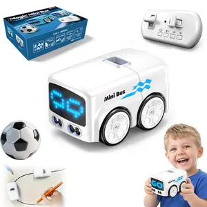 Magic Mini Bus Toy with Automatic Expression Light, Smart Inductive Line Following RC Car, Interactive Educational STEAM Vehicle Toy for Kids Ages 3–8, Gift for Boys & Girls