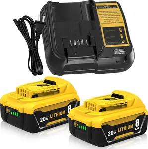 2 Pack 8.0Ah Replacement Battery and Charger for Dewalt 20V MAX Compatible with DCB206