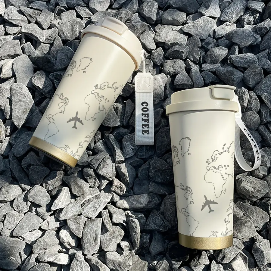 18oz (500-1000ml) Traditional Stainless Steel Insulated Tumbler - Leak-Proof Portable Flask for Adults, Airplane & World Map Print, Double-Walled Cup for Hot/Cold Beverages, Ideal for Office & Valentine's Day Gift, 500-1,000 Ml