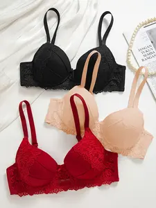 Women's Bras Set 3 Pieces, Elegant Curves, Breathable & Comfortable, Adjustable Straps, Lace Stitching, All Seasons, Stylish & Versatile