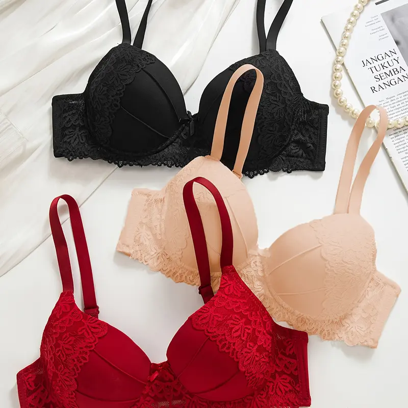Women's Bras Set 3 Pieces, Elegant Curves, Breathable & Comfortable, Adjustable Straps, Lace Stitching, All Seasons, Stylish & Versatile
