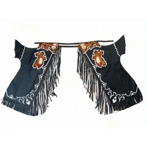 Adult Bull Riding Chaps Black & White Feather Cross Design Bull Riding Rodeo Chaps 33"-35" Waist / 38" Height