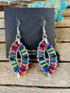 Handcrafted Multi Stone & Sterling Silver Cluster Dangle Earrings