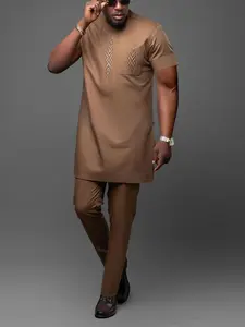 Two-Piece Set Men's Regular Fit Short Sleeve Top & Pants, Casual Fashion Cozy Breathable Outfits for Daily Wear, Men's Clothes for Summer