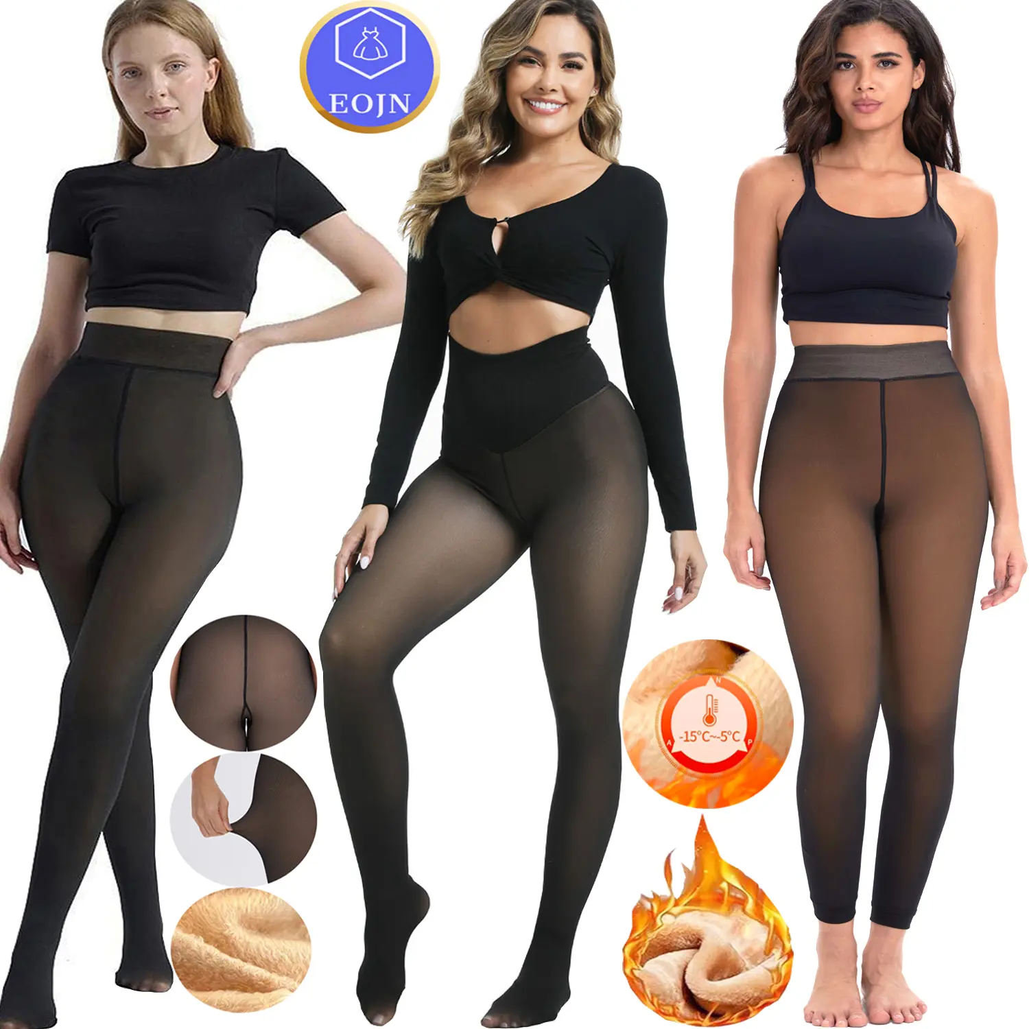 EOJN Women's Fleece Lined Tights Fake Translucent Warm Thermal Pantyhose Fake Sheer Thick Leggings Ladies Under Dress for Winter with Plush Inner Layer,High quality  Faux fur Tights,Soft and Breathable,Hight Stretch,Everyday,Minimalist,Slim.