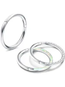 16G 18G Septum Rings for Women | Steel Nose Rings Hoop | Opal CZ Clicker Hinged Nose Rings | Daith Helix Conch Cartilage Hoop Piercing Jewelry | 8/10/12mm | 3Pcs