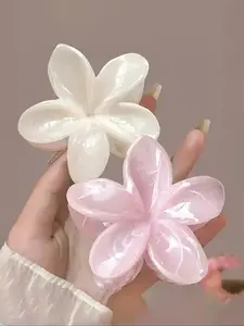Large Plumeria Flower Hair Claw Clips for Women - Aesthetic Acetate Floral Hair Jaw Clips for Thick Thin Hair, Summer Beach Hawaiian Vacation Hair Accessories, Elegant Matte Non-Slip Hair Catch Barrettes, Super Cute Clips