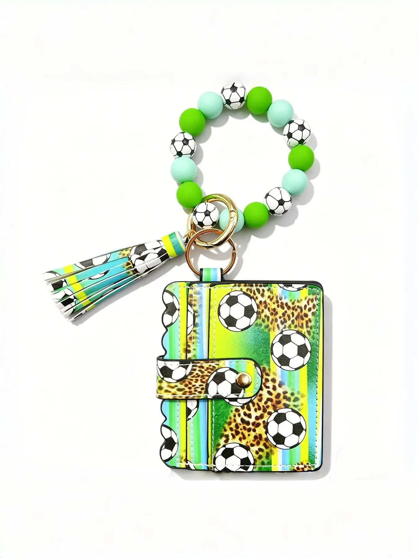 Football Print Wristband Card Holder, Football Beaded Bracelet Keychain, Ideal Gift for Teens, Student Fans, Sports Events,Game Day  Gift