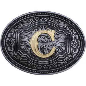 Western Belt Buckle Initial Letters ABCDEFG to Z Cowboy Oval Rodeo Belt Buckle for Men Women Cowboy Cowgirl Buckle