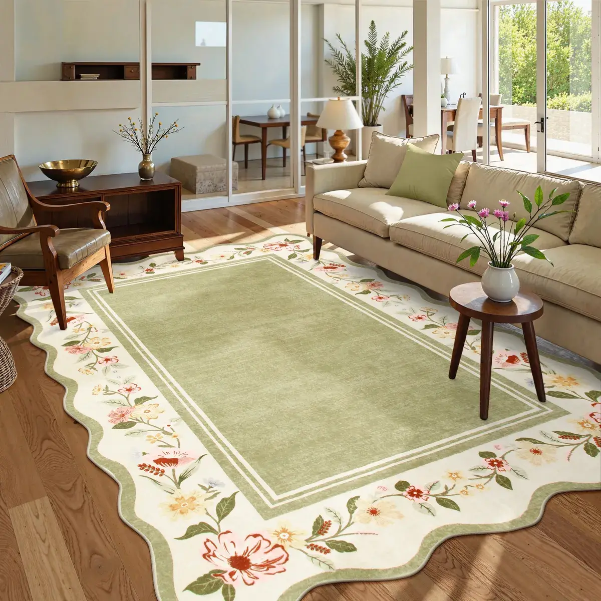 Lahome Flower Washable Area Rugs, Non-Slip Soft Rug for Dining Room, Living Room, Bedroom and Kitchen, Spring Rugs for Decor