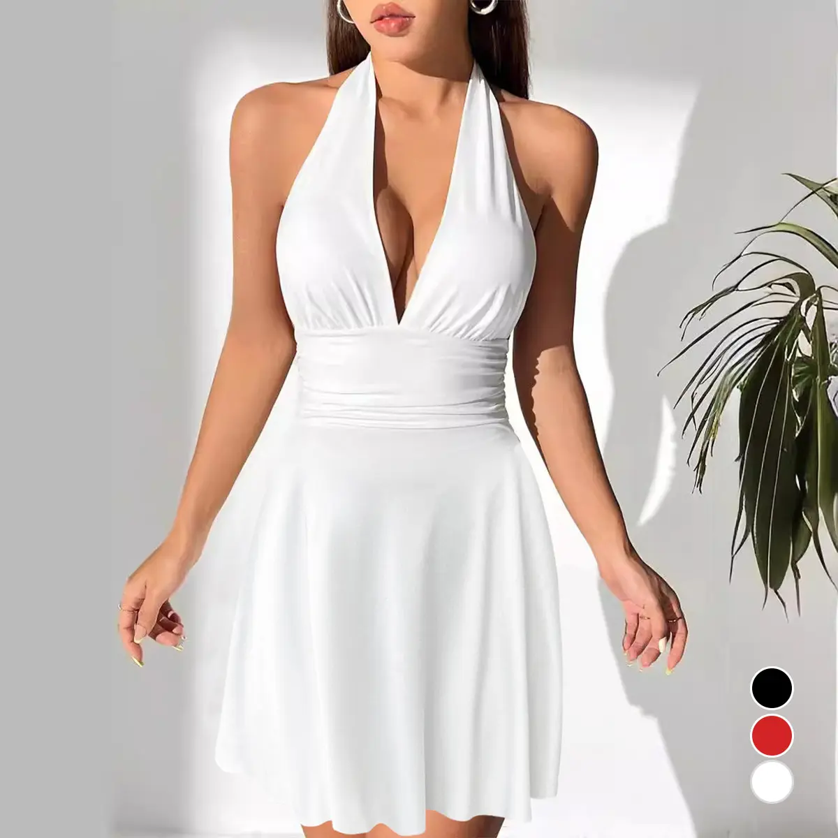 Women's Hot Sale V-neck Lace Up Tight Pleated Skirt