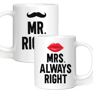 Funny Couple Mugs Gift Set, Mr & Mrs Humorous Coffee Cups, Perfect for Couples, Unique Present Idea for Him Her