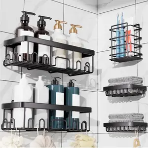 5-piece anti-rust stainless steel shower storage rack set, large capacity, no drilling required, adhesive bathroom storage rack, space-saving, suitable for apartment essentials, kitchen and home decoration