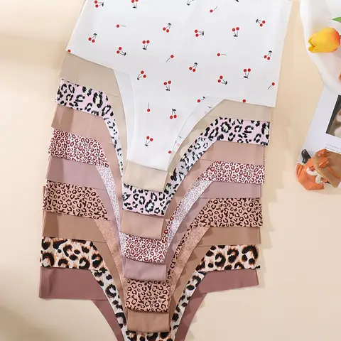 Women's Solid Color/Leopard/Cherry Print High Waist Panty, High Stretch Breathable Comfortable Quick Drying Seamless Fitted Knicker for Daily Wear, Ladies Underwear for All Seasons, High Waisted Seamless, Stretchable Panties