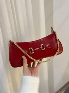 Women's Solid Color Chain Strap Crossbody Bag, Fashionable PU Leather Adjustable Shoulder Bag for Daily Used, Casual Trendy Versatile High-quality Daily Commuting Bag, Crossbody Shoulder Purses