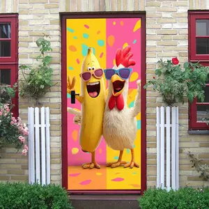 2pcs Funny Cartoon Banana & Rooster Wall Stickers Kids Room Bedroom Decor Self Adhesive Removable PVC Colorful Animal Decals Living Room Wall Art Creative Home Decor Supplies