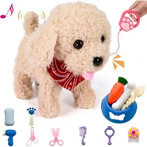 Interactive Walking Plush Puppy Toy Dog Remote Control Electronic Robot Dog Realistic Wagging Tail Rich Grooming Set Gift Toy for Girls & Boys Kids Age 3-6 Accessories Updated