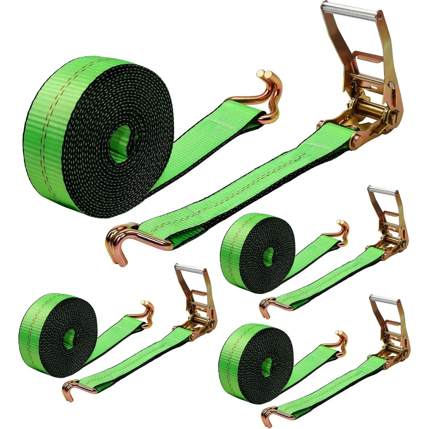 2"x20' Ratchet Straps with J Hooks - 10,000lb Break Strength/ 3,333lb Load Capacity Ratchet Tie Down Strap - Ratchet Straps Heavy Duty - Cargo Straps for Truck, Lawn Equipment, Car Roof, 4 Pack(Green)